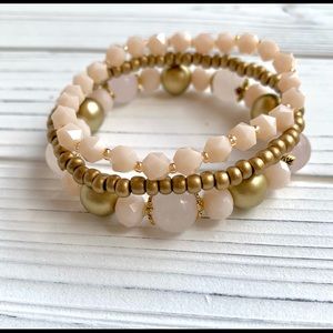 Pink and Gold Bead Bracelet Set